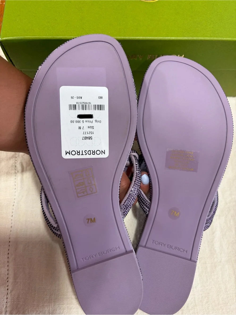 NWT Tory Burch Dark Lilac Miller Pavé Thong Sandal Sz 7